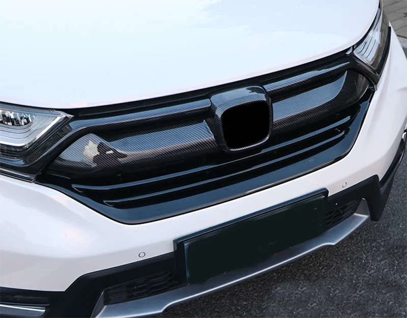 Carbon fiber look gloss black Front Bumper Grill Strip Trim Cover bars for Honda CRV CR-V CRV Tail door trim