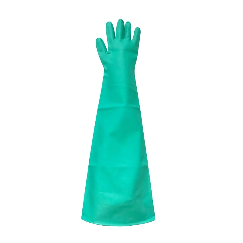 

Green Nitrile Dry Box Gloves 80cm Nitrile Chemical Resistant Gloves Reusable Safety Work Gloves Acid Alkali and Oil Protection