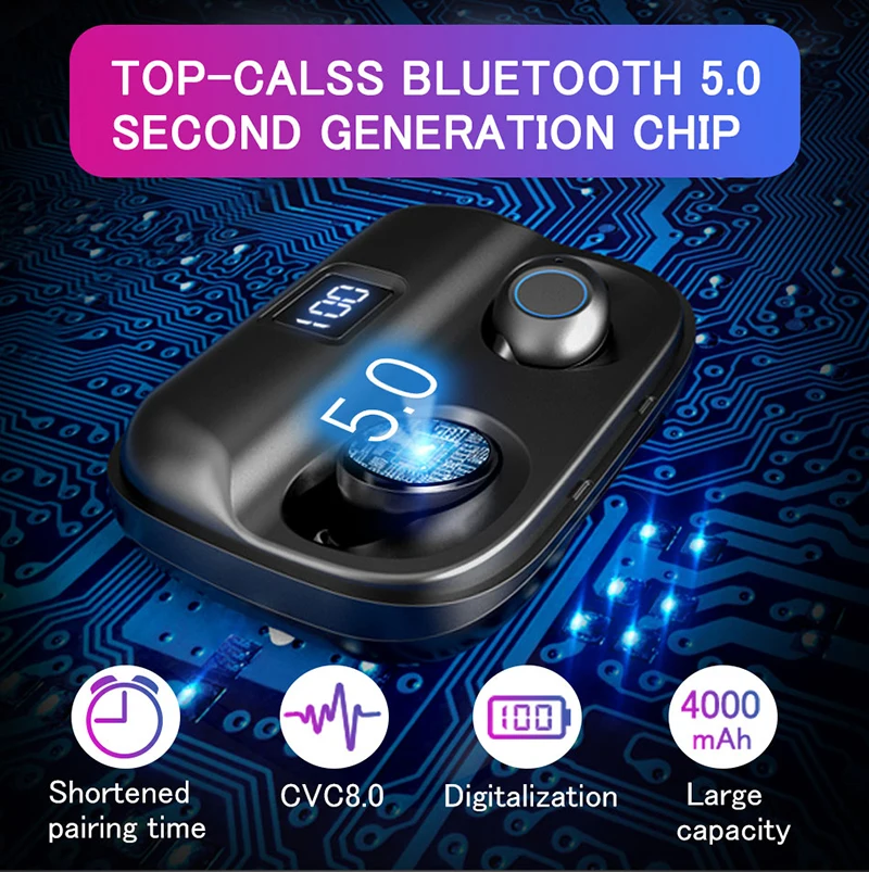 2019 TWS беспроводные наушники со светодиодной подсветкой Bluetooth 5 0 стереонаушники 6D