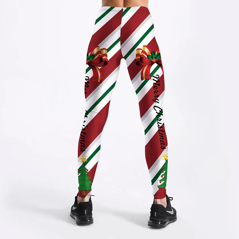 Модные женские леггинсы с рождественским принтом Санта Клауса и снеговика для