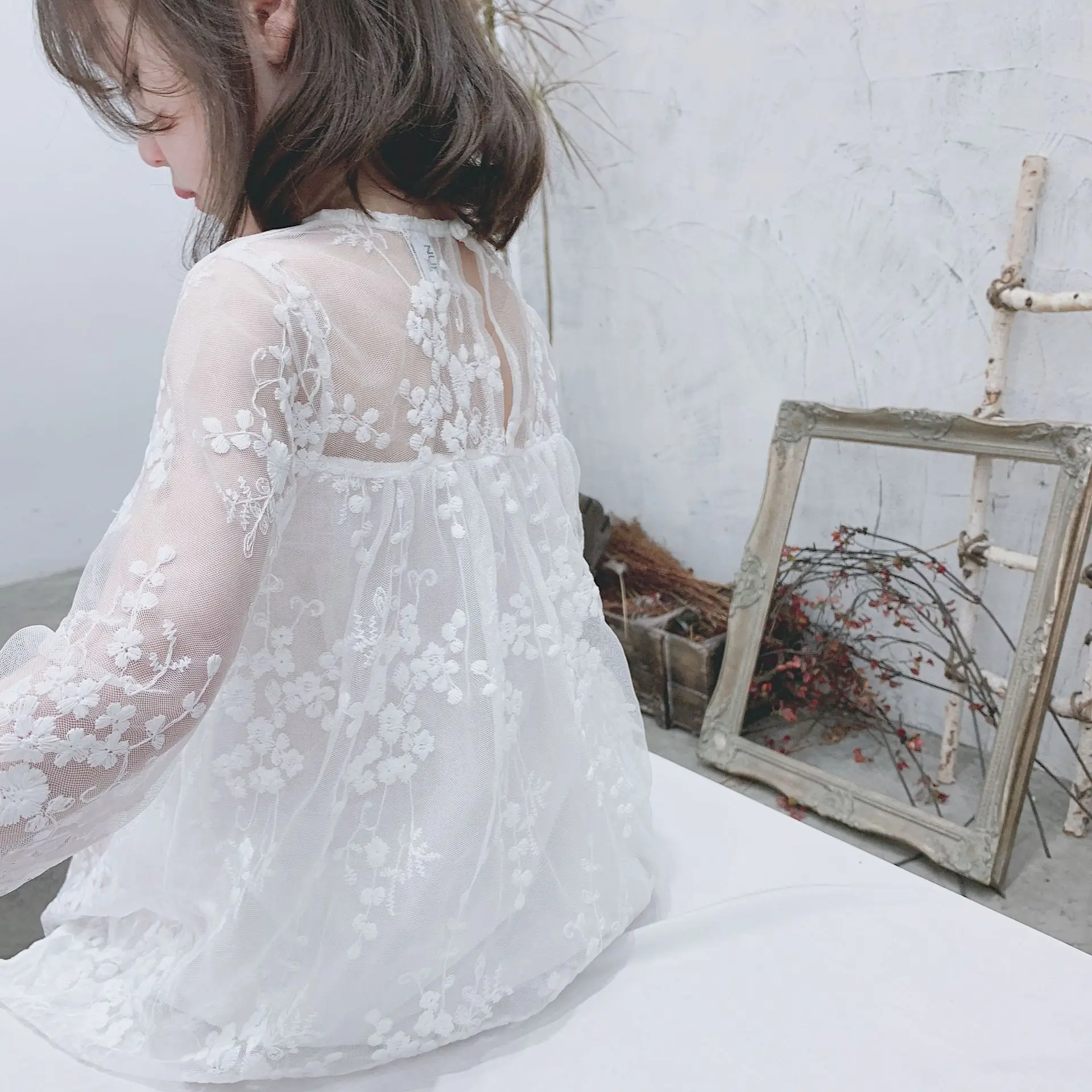 

Girls Dress Spring And Summer Korean Lace White Three-quarter-length Sleeve Short Sleeve Princess Long dress