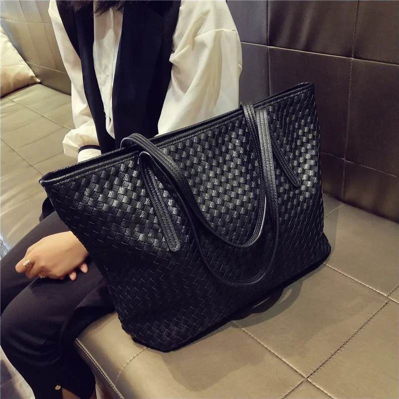 

Leather Texture 2021 New Fashion Women's Woven Tote Shoulder Bag Large-Capacity Portable Shopping Bag 35 X 30 X 14 CM