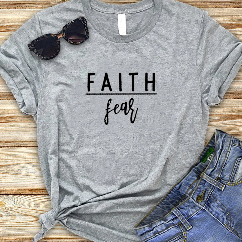 Женская футболка с надписью Вера за страх хлопковая рубашка в стиле Библии