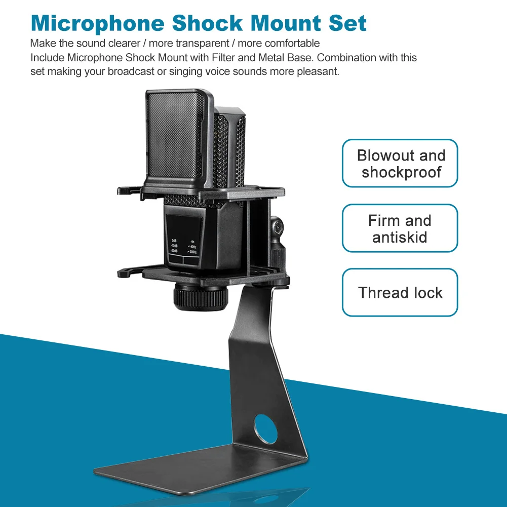 

Anti Vibration Studio Microphone Shock Mount Metal Base Broadcasting With Filter Windscreen Professional Recording Non Slip