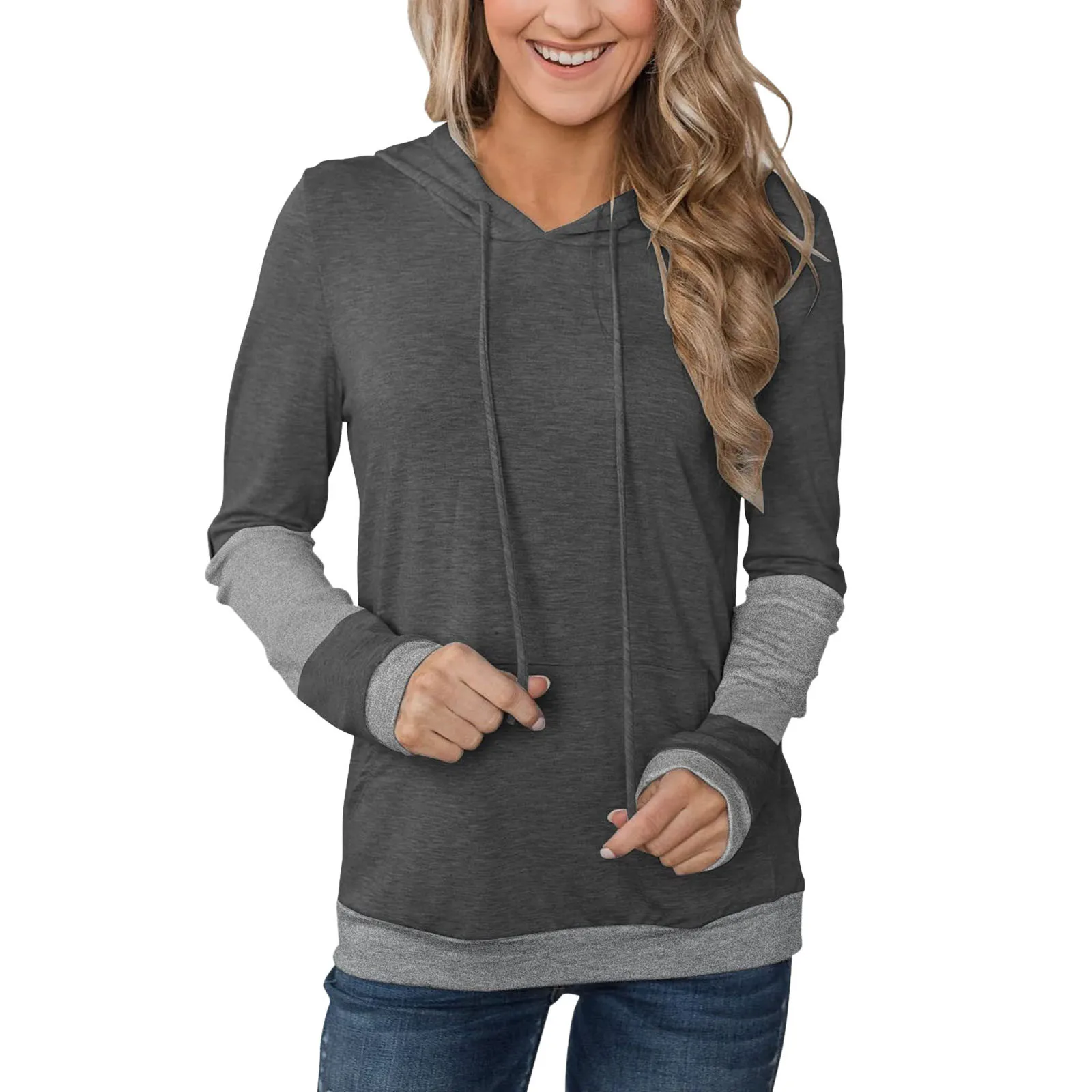 57# Women's Splicing Sweatshirts Long Sleeve Hoodies Sweatshirt Pullover Tops Blouse Pullover Hoodie Poleron Sudadera Mujer Tops