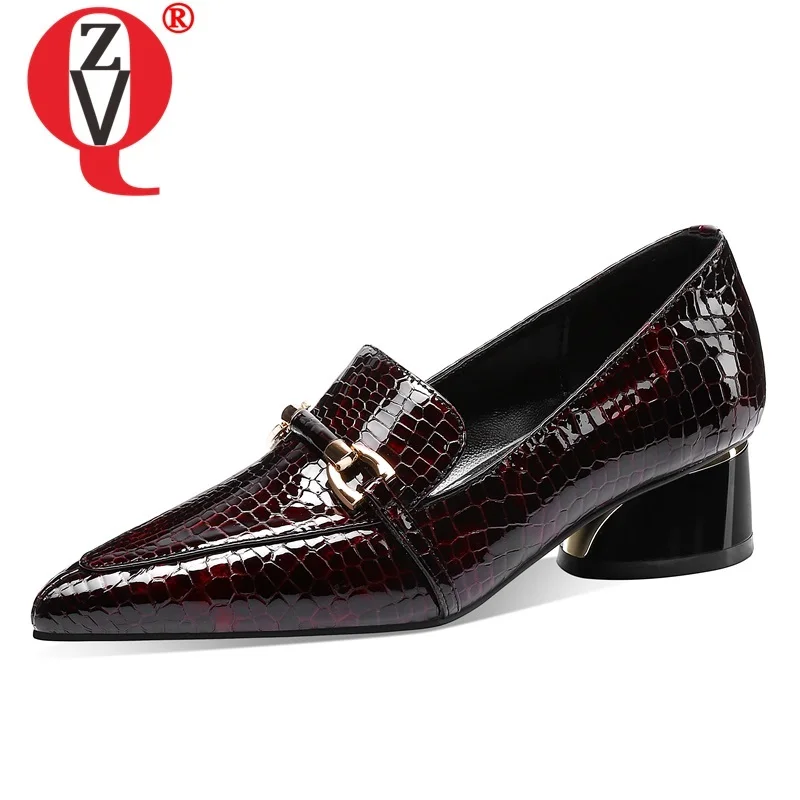 

ZVQ сезон весна-осень; Новинка; Модные женские туфли-лодочки на снаружи ботинки на среднем каблуке с острым носком из высококачественной нату...