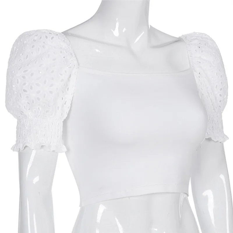 Женская Футболка с рукавами-лепестками Vadim белый укороченный топ коротким