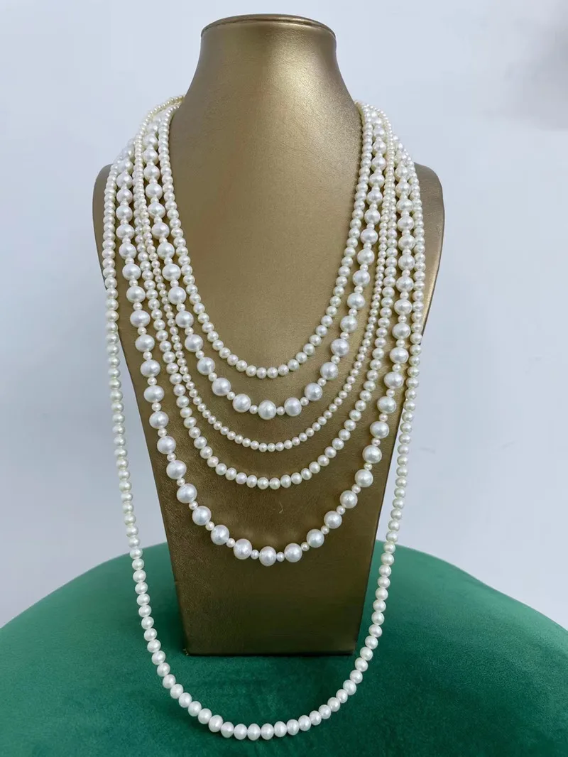 

3 in one classical bridal necklace with multi size natural white genuine pearl pure handmade high quality jewelry