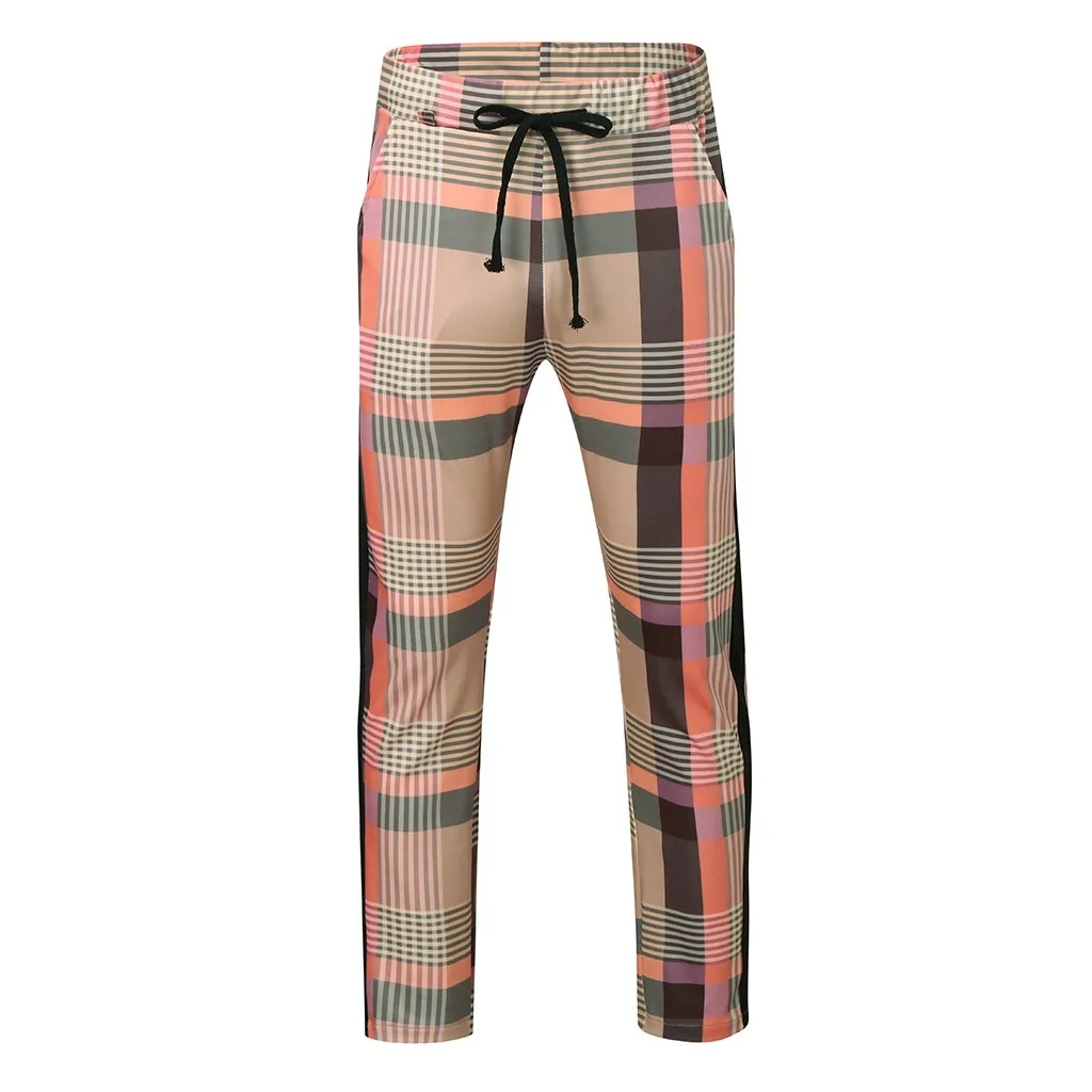 Мужские клетчатые брюки повседневные карандаш с эластичной резинкой на талии