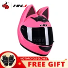 Женские мотоциклетный шлем полный уход за кожей лица Casco Мото шлем для езды на мотоцикле с индивидуальностью с украшением в виде кошачьих ушек 8 цветов для всех 4 сезонов