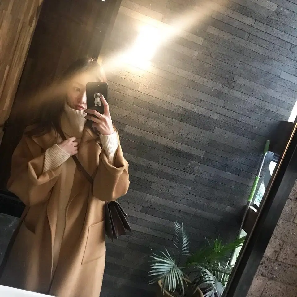 

JCHB 2021 handmade 100% wool Autumn double-sided Winter cashmere woolen coat Women's Mid-length thickened coat Korea