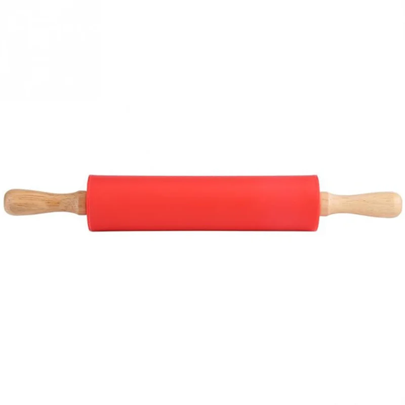 Силиконовая Скалка S M ролик для теста и муки антипригарная деревянная ручка