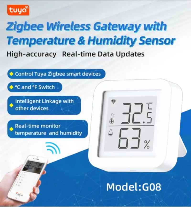 

Tuya Zigbee Wireless Gateway With Temperature & Humidity Sensor Can Connect 50 Devices Tuya/smart Life APP Remote Control
