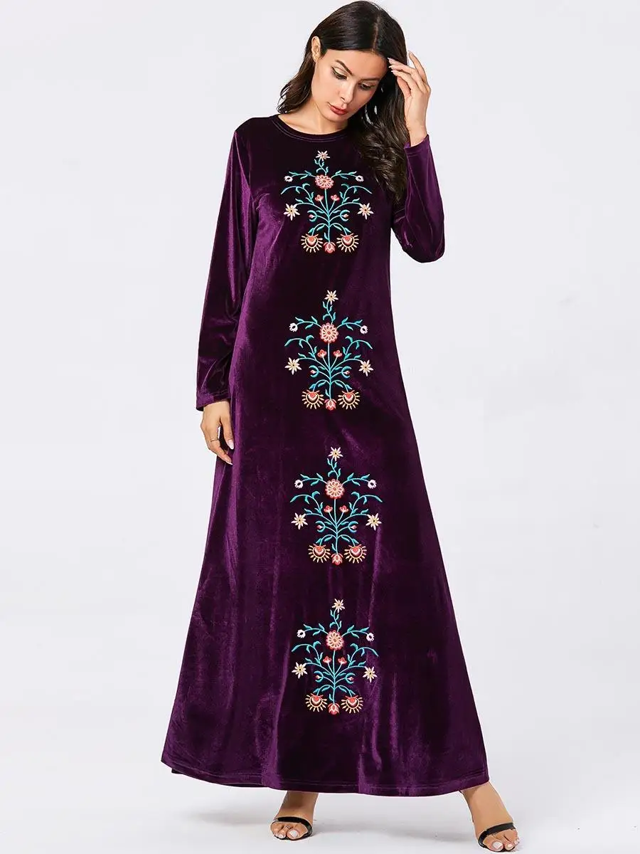 Дубай abaya вельветовое платье с длинными рукавами мусульманская женская одежда