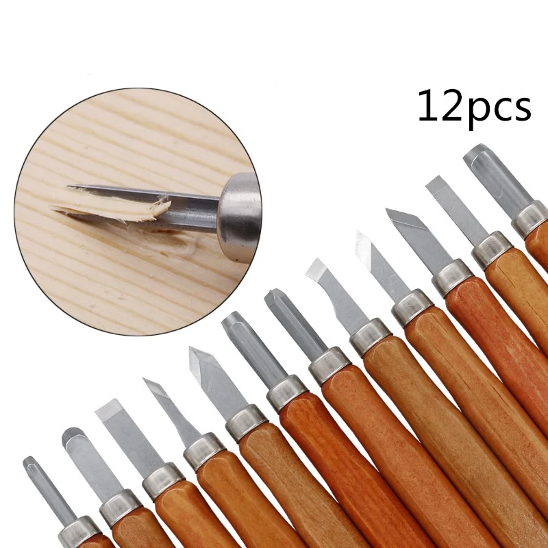 12 шт., резьба по дереву, узкий скребок для основных работ по дереву, DIY инструменты и детальные ручные инструменты, имитация красного дерева с коробкой