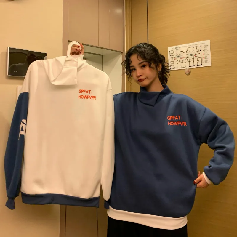 

Women's Half High Collar Sweatshirt Autumn Winter Oversized Trendy Plus Velvet Thickening Student Loose Korean Japanese Fashion