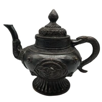 chinese old tibetan craft pure red copper carving wine pot