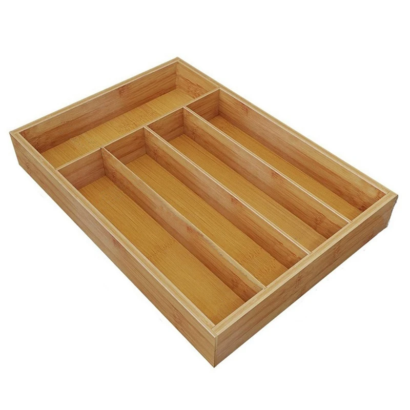 

Bamboo Tableware Drawer Receiver Kitchen Drawer Receiver Tray Receiver Silverware Rack Fork Divider with 5 Compartments