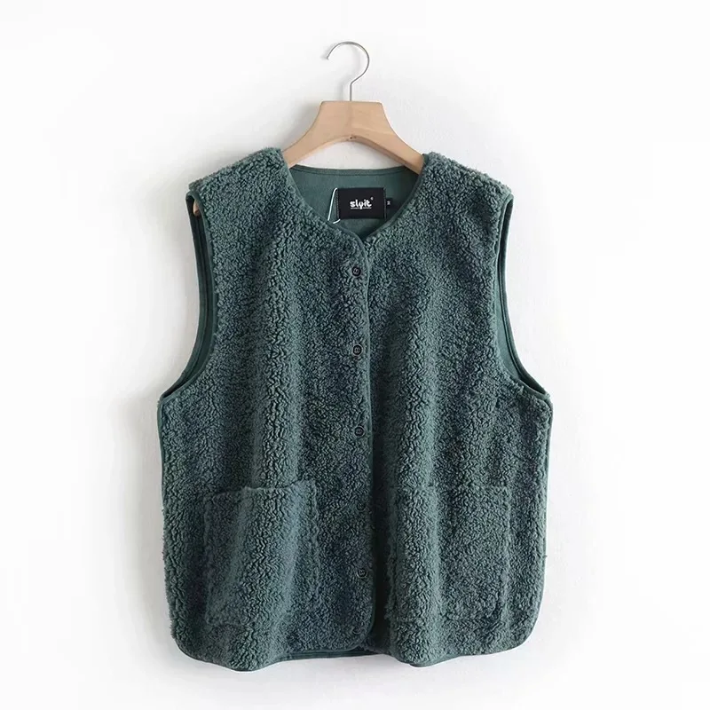 2019 Зимний новый топ с двумя карманами из овечьей шерсти жилет зимний размера плюс
