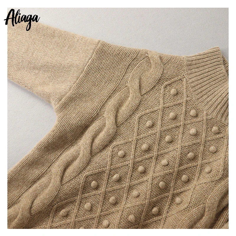 

Aliaga Winter Luxury Sweater Dress Women 100% Cashmere Dress Knit Thick Pullovers Ladies Fashion White Turtleneck Bubble Dress