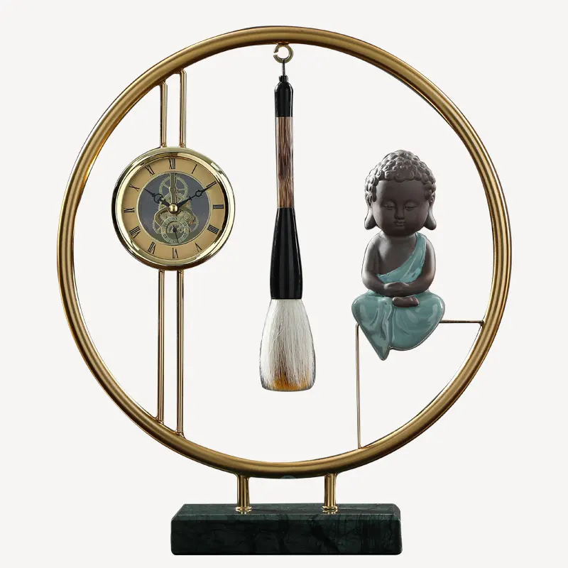 

Ceramic craft new Chinese-style mechanical clock mute slotting movement living room creative clock metal copper plated household
