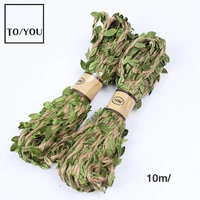 10m green leaf ribbon burlap twine vine with artificial leaves for decor baby shower jungle decor and diy wreath wraping craft