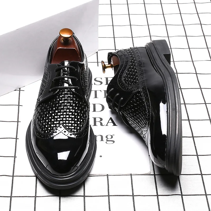 Черные лакированные кожаные мужские деловые туфли высококачественные