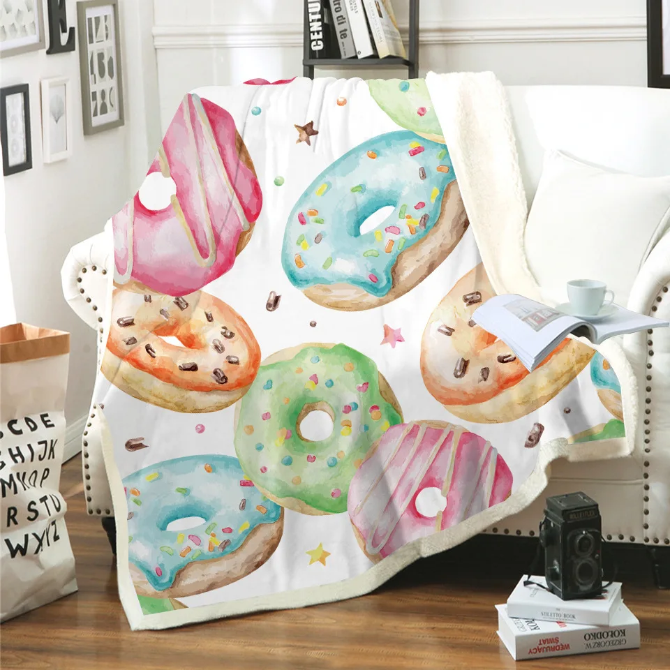 Шерстяное одеяло с изображением вкусной пиццы кукурузы пончиков шерстяное 3D