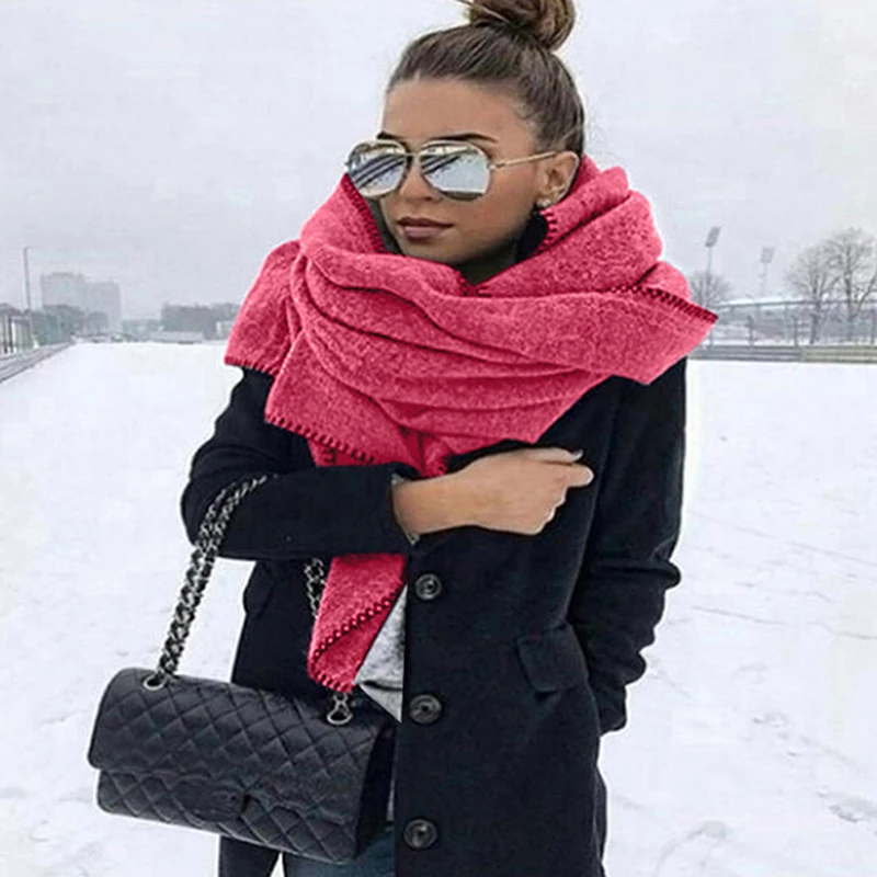 

New Fashion Winter Thick Warm Big Scarf Shawl Women Wraps Vintage Polar Fleece Windproof Solid Color Wild Shawl Scarves 176cm