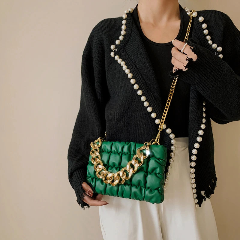 

Party Clutches Fashion Evening Bag Gold Chain Purse Lady Handbag Shoulder Bags For Women 2021 Space Puff Messenger Crossbody Bag