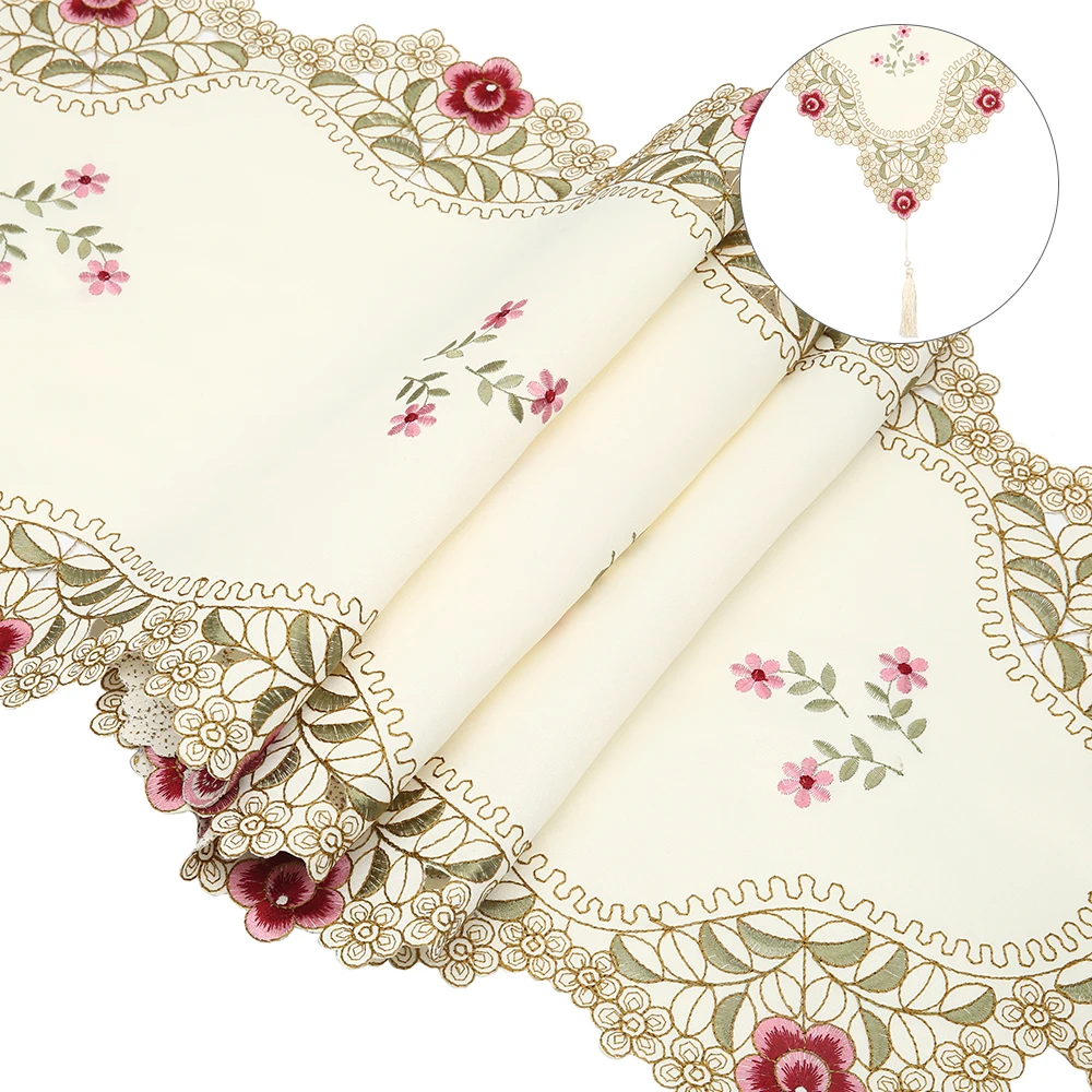 Пасторальный стол с вышитыми цветочными листьями полый полиэстер покрытие для