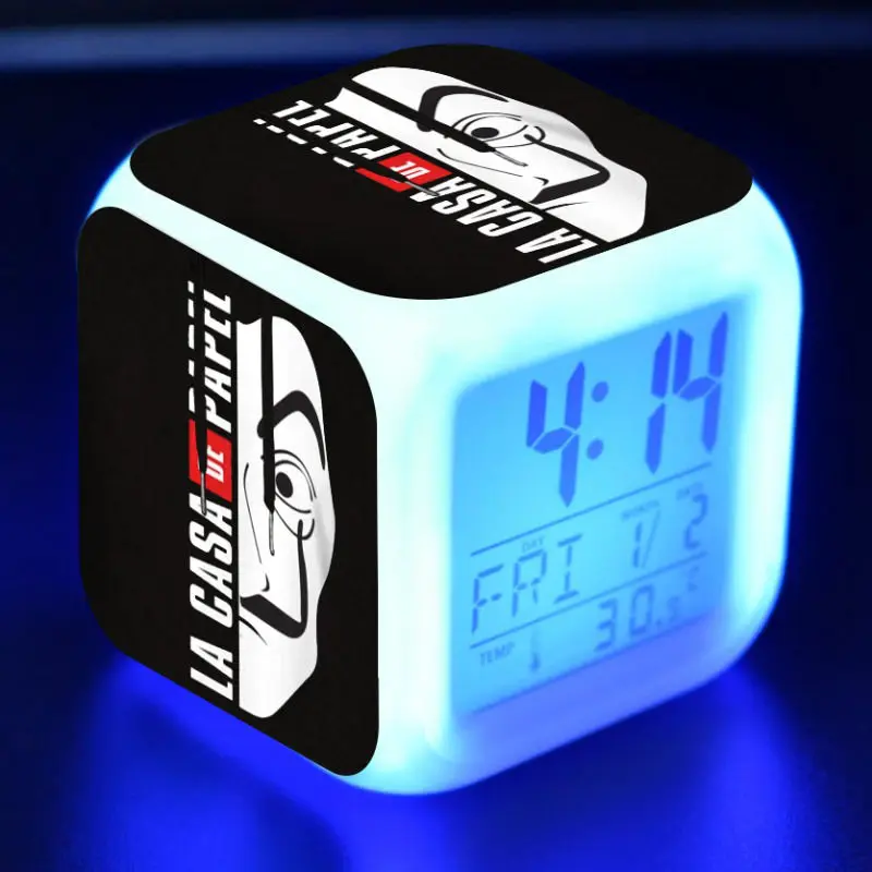 

La casa de papel Figue LED Alarm Clock Colorful Flash Touch Desk Light Flash Money Heist Model Toys