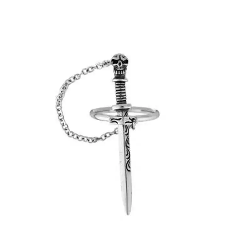

Punk Arrow Rings for Man and Women Made Old Retro Skull Sword Siamese Chain Movable Plug-in Circle Finger Ring Hip Hop Jewelry