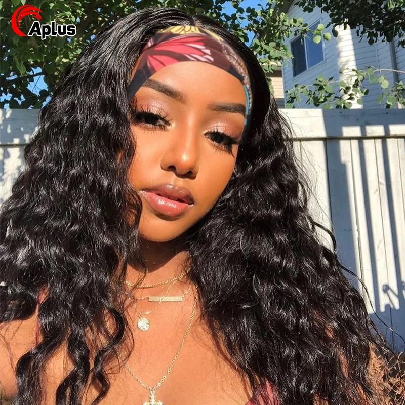 

Deep Wave Headband Wig Human Hair Wigs Glueless 12-30 Inch Deep Curly Human Hair Wigs for Women 150% Density Remy Hair