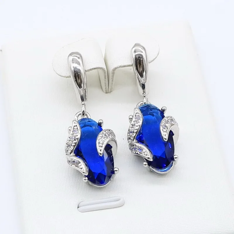 Королевский Голубой Кристалл 925 Серебряные Ювелирные наборы для женщин браслет