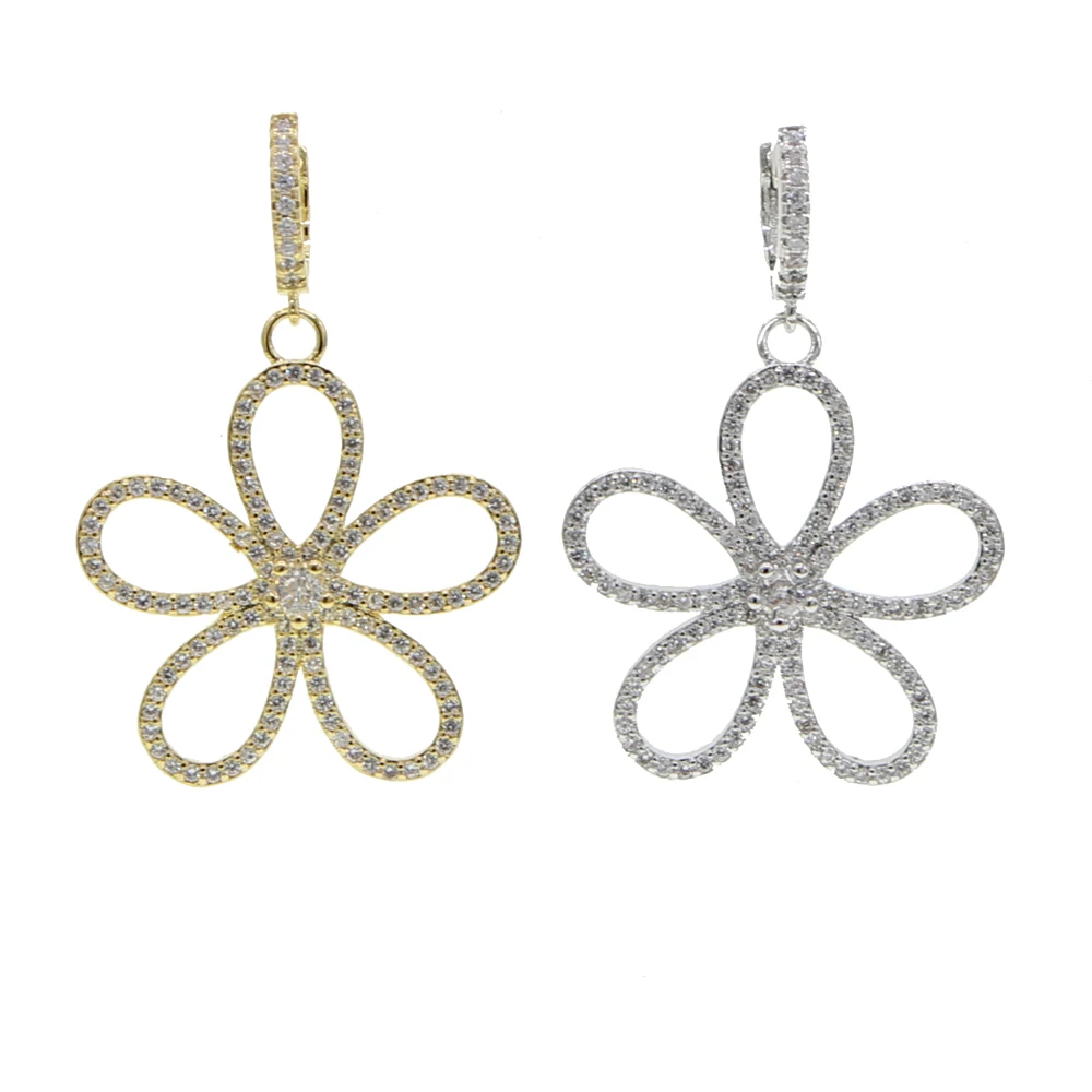 Позолоченные романтические полые серьги-подвески с цветком белые серьги чешским