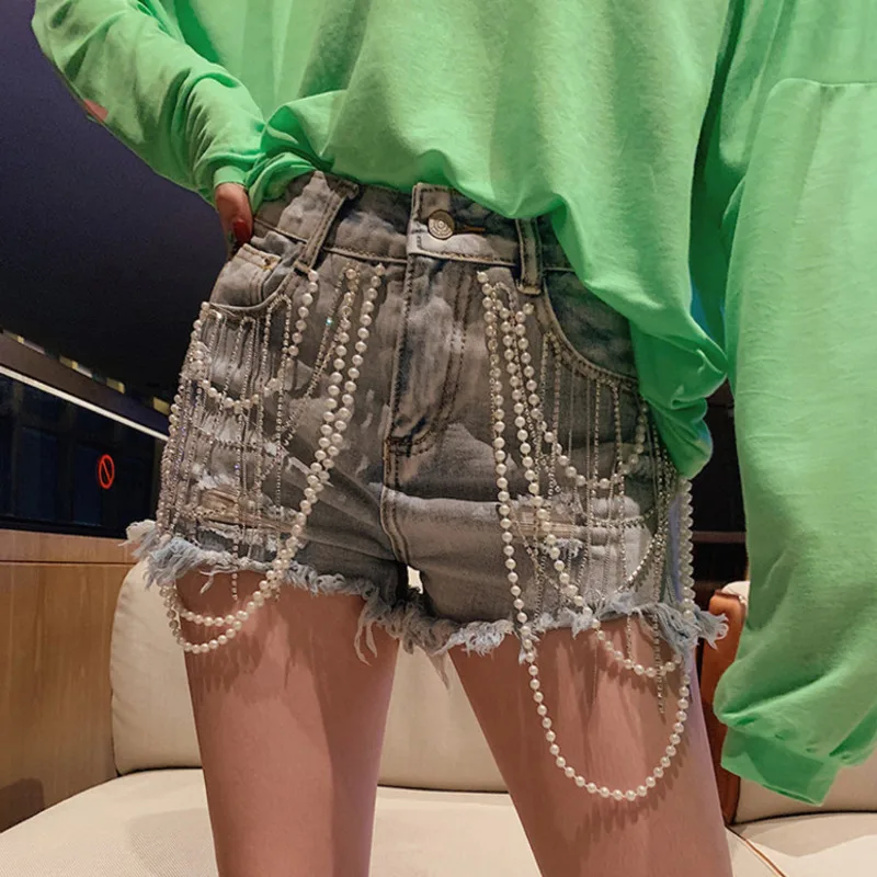 LANMREM синий Высокая Талия окантовкой тяжелый жемчужные стразы кисточкой женщина