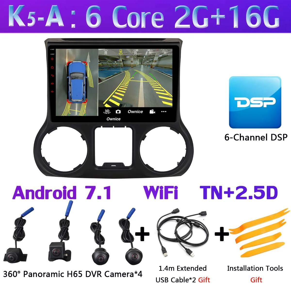 K5-A Панорамная камера 360 ° 4G LTE WiFi Android 9,0 4+ 64G gps CarPlay SPDIF DSP автомобильный Радио плеер для Jeep Wrangler 3 JK 2011 - Цвет: K5-A