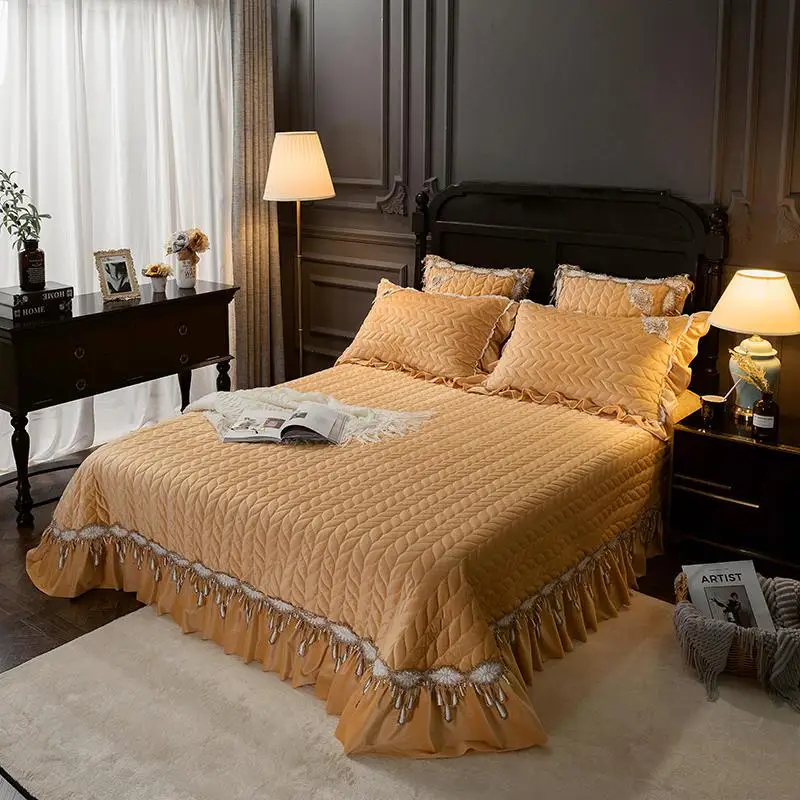 Fleece Quilted Bed cover Bedspread King Queen size spread set Mattress Blanket Pillowcase couvre lit colcha de cama 40 | Дом и сад
