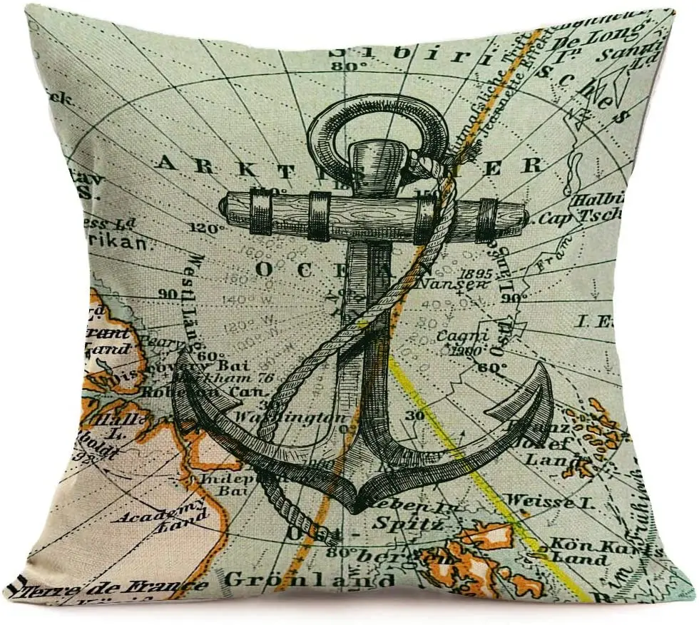 

Pillowcase retro map and nautical anchor decoration household bedding sofa pillowcase