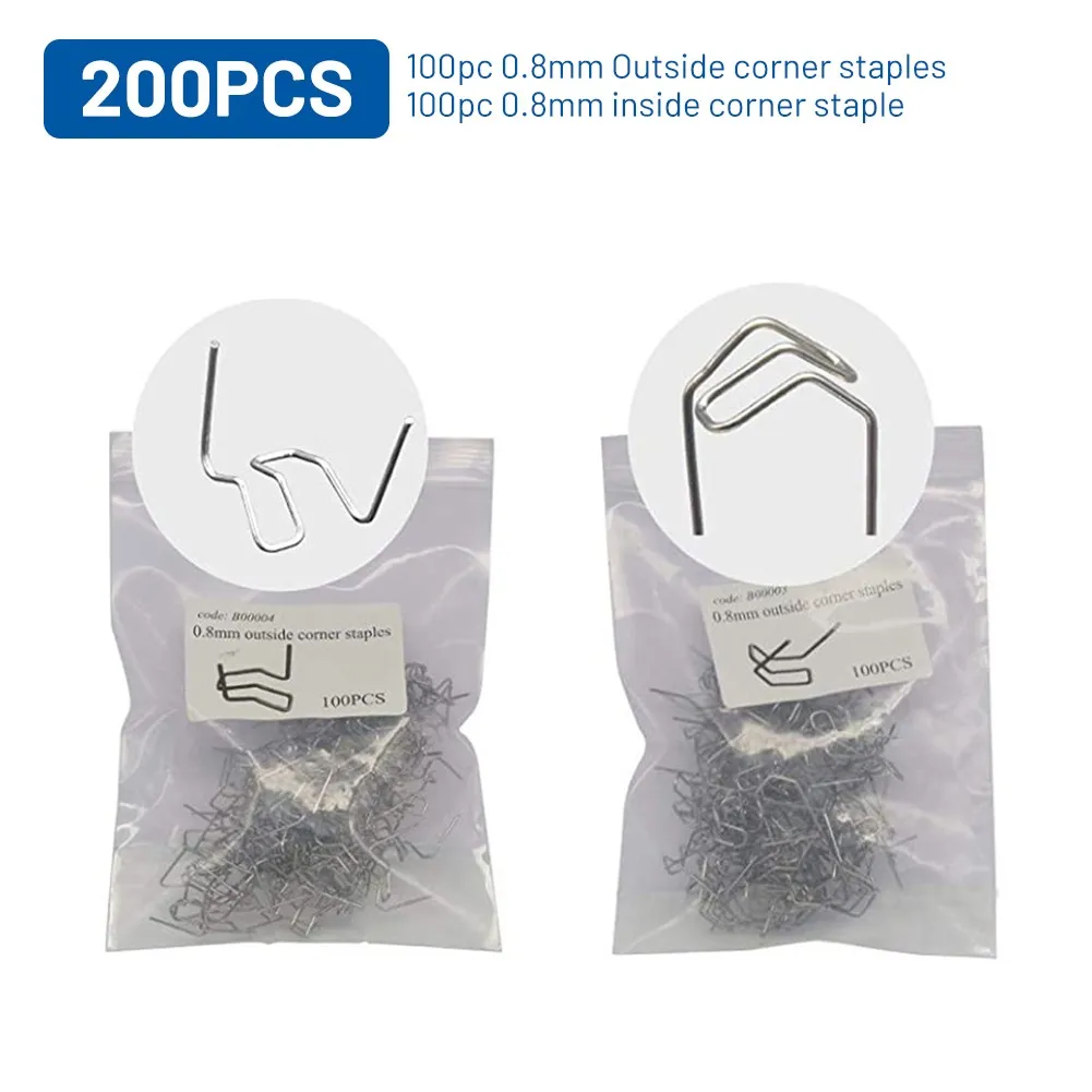 

100/200/800Pcs Staples Silver 0.8mm Outside/inside Corner Staples Welding Repair Tool 0.8mm & 0.6mm S Wave Staples