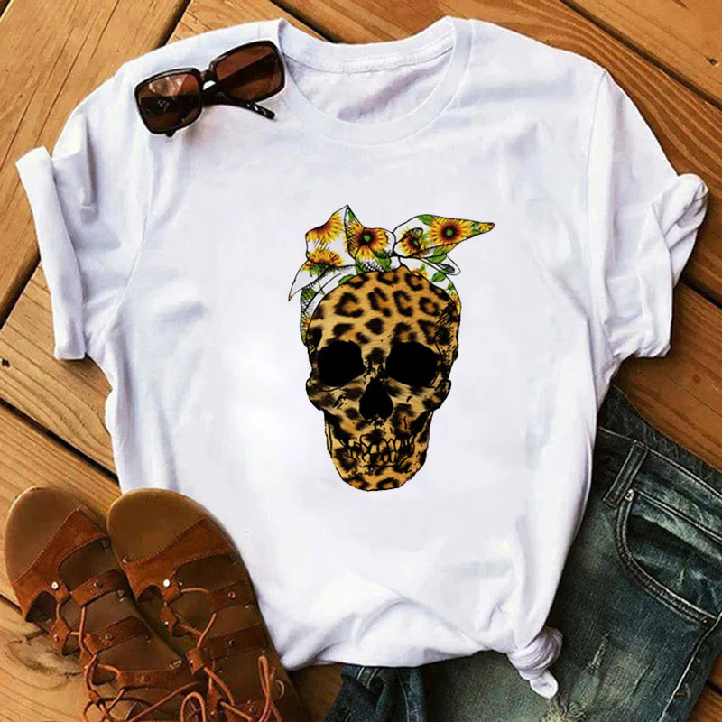 

Harajuku Leopard Love Print Ladies Short Sleeved Clothes Female Loose Top Round Neck Tee High Quality Soft Modal Women T-shirt