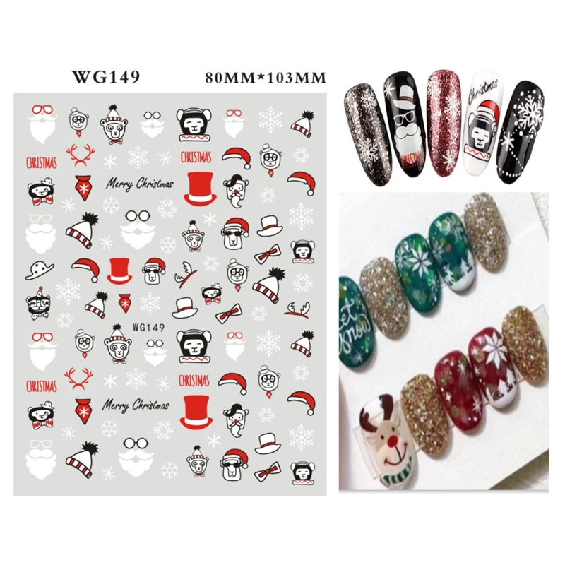 

10PCS New 3D Christmas Nail Stickers Santa Claus Gloves Snowman Snowflake Christmas Transfer Nail Decoration Accessories Sticker