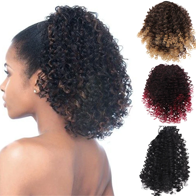 

DIANQI Afro Short Kinky Curly Drawstring Black Ponytail Synthetic Hair Extensions Pony Tail For African American Women