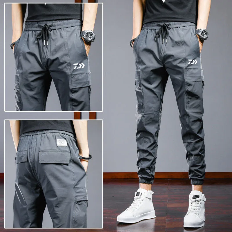 

Men's Side Pockets Cargo Harem Pants 2022 Ribbons Black Hip Hop Casual Male Joggers Trousers Fashion Casual Fishing Pants