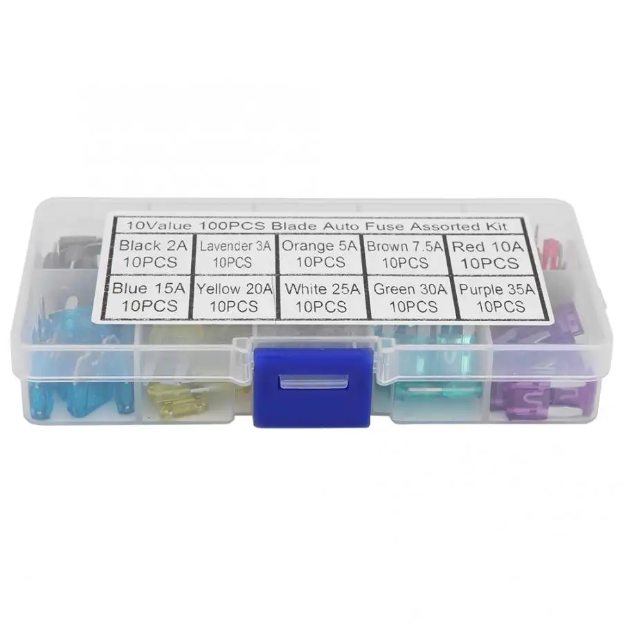 

100Pcs Car Standard Blade Fuse Mini Zinc Alloy 2A 3A 5A 7.5A 10A 15A 20A 25A 30A 35A fusibles