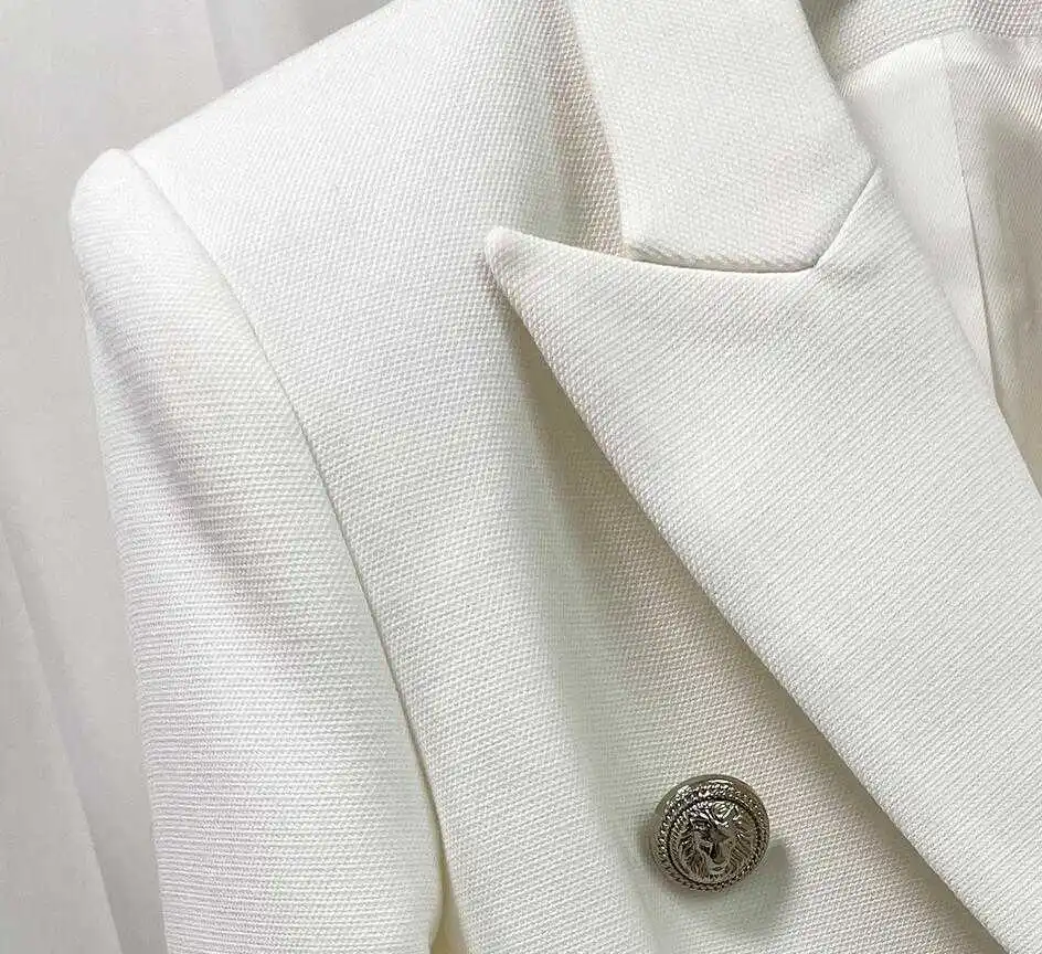 

High quality !!!! 2021ss Woman Classic White Blazer Double Breasted Silver Buttons Front Suit with pockets