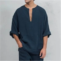 2021 spring and summer new fashion casual mens pure color linen loose fitting flared long sleevesmens shirts