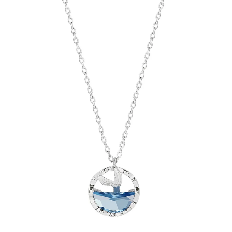round necklace Ретро крошечное ожерелье с Китом синяя Океаническая рыба хвосты чокер Шарм хвост русалки кулон ожерелье s ювелирные изделия из серебра для женщин маленький подарок - Окраска металла: round necklace