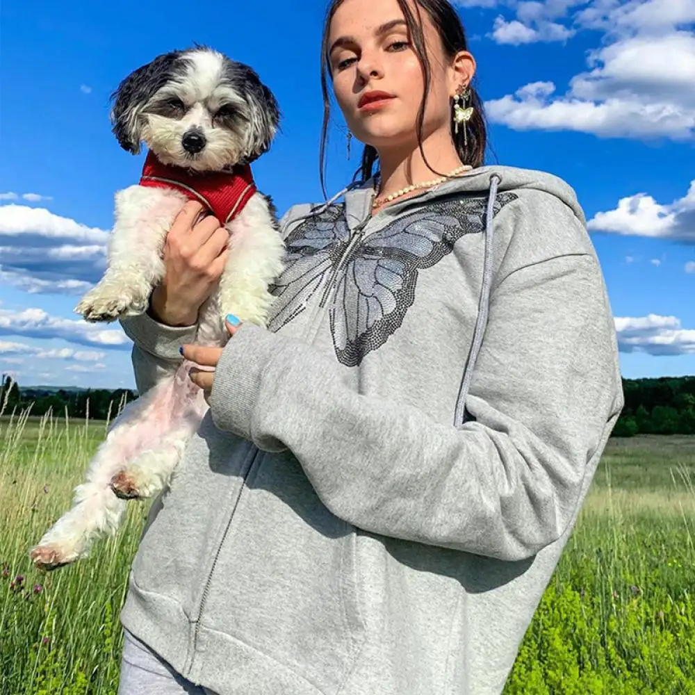 Y2K Fashion Letter Print Women Hoodies Long Sleeve Sweatshirt Hoodis E-girl Zipper Loose Oversized Streetwear Casual Jacket Tops